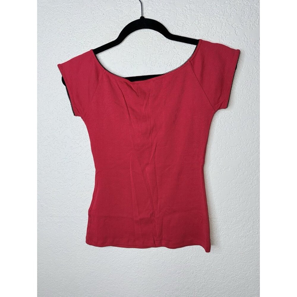 Hell Bunny Short Sleeve Shirt Tie Front Red NWTS New See Descr. Rockabilly XS E - Picture 4 of 6